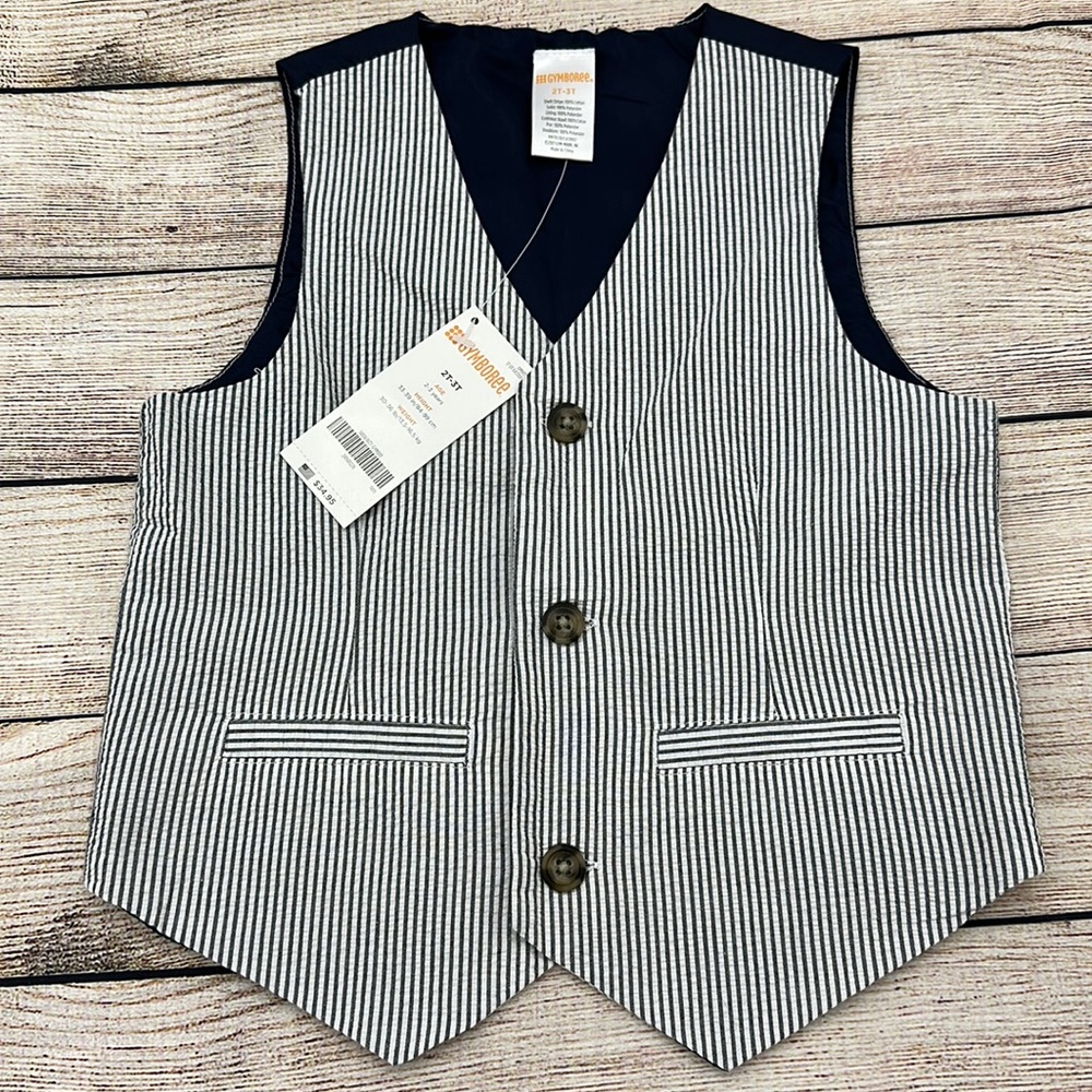 Gymboree Seersucker White and Navy Blue Vest Size 2T-3T